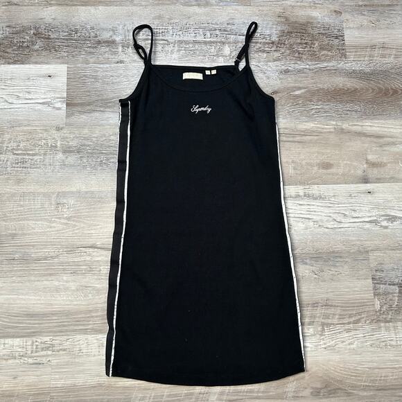 Superdry Ribbed Black Tank Dress Bodycon Racer Stripe Y2K Size 10 - Picture 2 of 8
